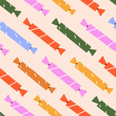 Wall Mural - candies pattern. wrapped sweets, seamless background. repeating print with confectionery in colorful