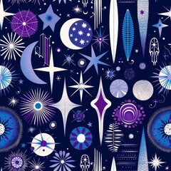 Wall Mural - Enchanting Cosmic Pattern with Mystical Space Elements