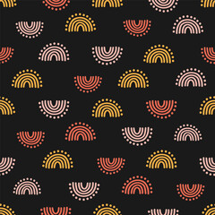 Wall Mural - Seamless pattern with colorful hand drawn rainbows and black background