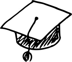 Graduation cap doodle icon. Perfect for university, school poster, flyer, web, textile design. Vector illustration. 