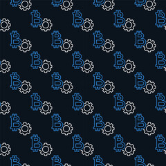 Wall Mural - Bitcoin and Gear vector Crypto Currency Settings seamless pattern in thin line style