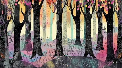 Wall Mural - Enchanted Forest at Twilight: Magical Trees and Dusk Ambiance