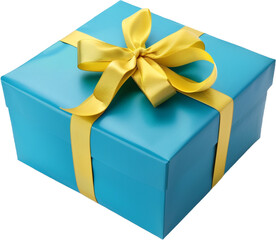 Wall Mural - blue gift box with yellow ribbon isolated on transparent background