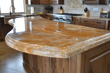 Sticker - Closeup of a luxurious polished marble countertop in a contemporary kitchen setting