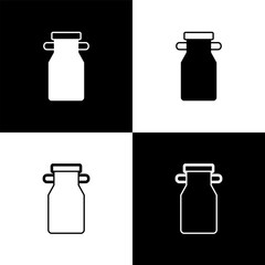 Sticker - Set Can container for milk icon isolated on black and white background. Vector