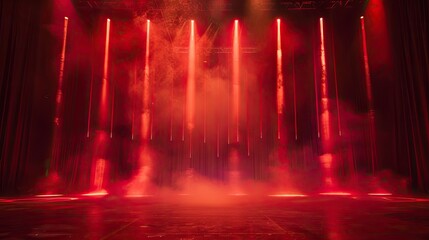 Wall Mural - A red stage with smoke and lights. The stage is set for a performance