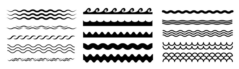 Wave ornament pattern. Waves line set. Set of wavy zigzag lines. Wave thin line background. Vector zigzag and wavy  horizontal underline. Vector illustration