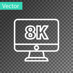 Sticker - White line Computer PC monitor display with 8k video technology icon isolated on transparent background. Vector