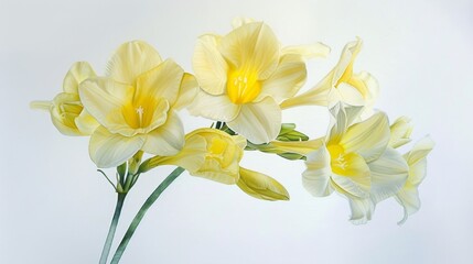 Wall Mural - Radiant Yellow Daffodils Blooming Against a Soft White Backdrop