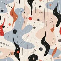 Wall Mural - Abstract Cosmic Pattern with Celestial Elements and Retro Vibe