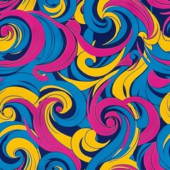 Wall Mural - Vibrant Swirling Abstract Pattern in Blue, Pink, and Yellow Hues