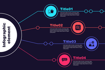 Set Hand like, Translator, Two sitting men talking and Hola different languages. Business infographic template. Vector