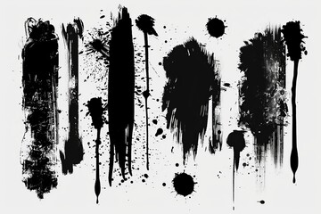 Aufkleber - A set of modern brushes, strokes and splatters of black dried paint in a dirty style. They can be used in graphics and text fields.