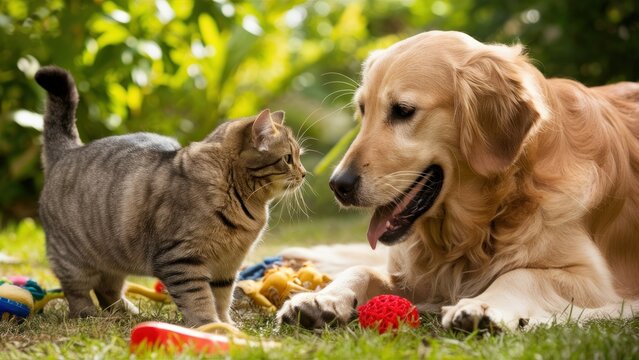 Purrfect Pals  Cat and Golden Retriever Dog as Inseparable Friends