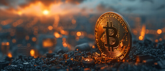 tThe glow of bitcoin against a digital landscape 