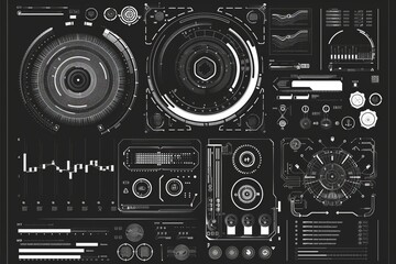 Fototapete - This is a set of futuristic user interface graphic design elements - HUDs, UIs, GUIs, as well as buttons, bars, callouts, and arrows. It is a modern collection of futuristic elements.