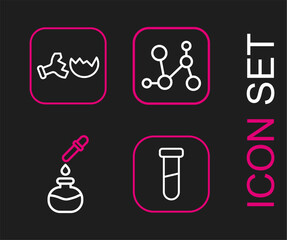 Sticker - Set line Test tube and flask, Chemical formula and Broken icon. Vector