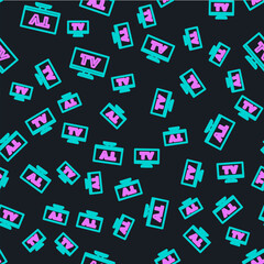 Wall Mural - Line Smart Tv icon isolated seamless pattern on black background. Television sign. Vector