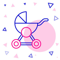 Wall Mural - Line Baby stroller icon isolated on white background. Baby carriage, buggy, pram, stroller, wheel. Colorful outline concept. Vector