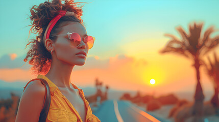 Wall Mural - portrait of a woman in sunset