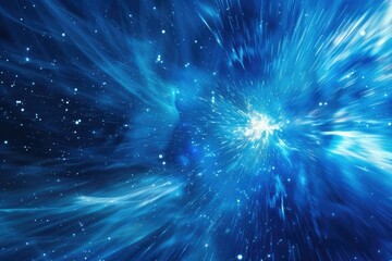 Wall Mural - Blue Image: Speed of Light Journey through the Universe with Abstract Motion and Star Explosion Glow