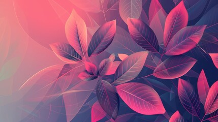 Wall Mural - Collection of stylized leaves with a gradient of colors ranging from pink to purple