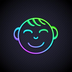 Wall Mural - Glowing neon line Happy little boy head icon isolated on black background. Face of baby boy. Vector