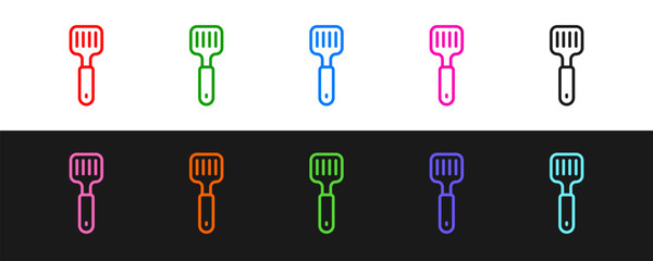 Wall Mural - Set line Spatula icon isolated on black and white background. Kitchen spatula icon. BBQ spatula sign. Barbecue and grill tool. Vector