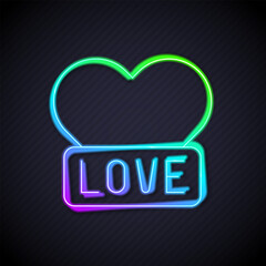 Canvas Print - Glowing neon line Heart icon isolated on black background. Romantic symbol linked, join, passion and wedding. Happy Valentines day. Vector