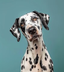 Wall Mural - AI generated illustration of a Dalmatian dog on a blue background