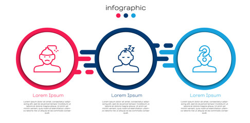 Set line Concussion, headache, Dreams and Human with question mark. Business infographic template. Vector