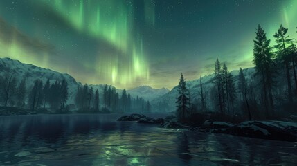 Wall Mural - northern lights in the backdrop