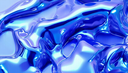 Poster - Y2K Melty blue chrome shapes isolated. Spilled liquid metal drops. Futuristic metallic puddles