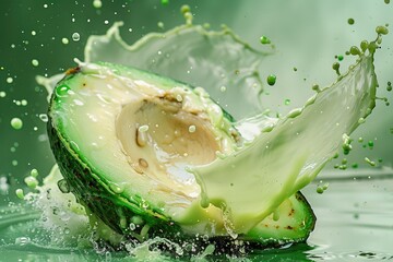 a green avocado with a splash of water 