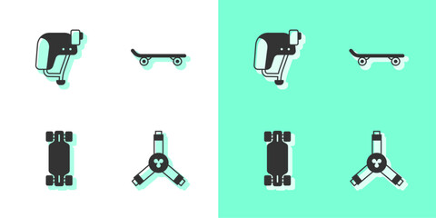 Sticker - Set Skateboard Y-tool, helmet, Longboard or skateboard and icon. Vector