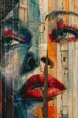 Wall Mural - AI generated illustration of a woman's face painted in striking colors with bold effects