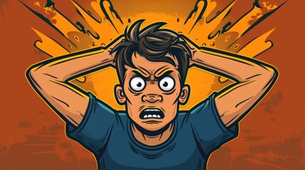 A cartoon depicting an anxious or headachey man