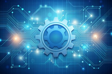 Canvas Print - blue circuit board background with gear