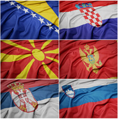 collage of waving colorful national flags of bosnia and herzegovina ,croatia ,macedonia ,montenegro 