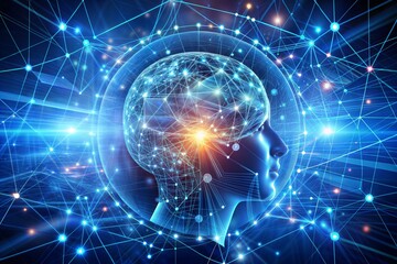Canvas Print - brain with light and waves.3d illustration
