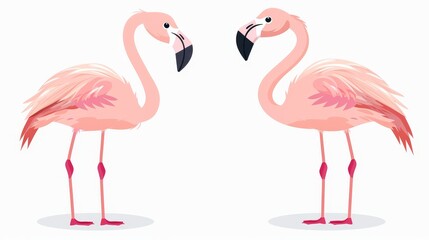 Wall Mural - Pink flamingos set. Exotic tropical bird. Zoo animal collection. Cute cartoon character. Decoration element. Flat design. White background. Isolated.