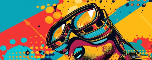 Vibrant abstract illustration of a person wearing wearable camera glasses for adventure