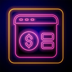 Wall Mural - Glowing neon Online poker table game icon isolated on black background. Online casino. Vector