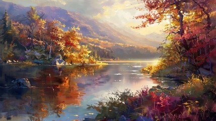Wall Mural - picturesque perfection breathtaking landscape of vibrant colors and ethereal light oil painting