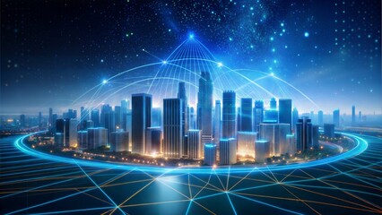 Canvas Print - digital city skyline with skyscrapers and cityscape