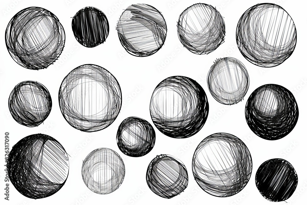 A detailed hand-drawn circle line sketch modern set includes ...