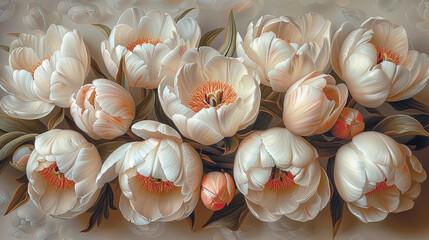 Wall Mural - Wallpaper with garland of white tulips.