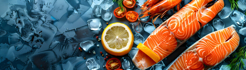 Wall Mural - High Res Sustainable Seafood Packaging Concept with Eco Friendly Practices on Glossy Backdrop