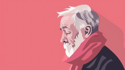 Wall Mural - A man with a white beard and a red scarf, suitable for winter concepts