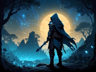 Sticker - warrior in face of evil- warrior in a forest - darksoul,eldenring,game concept art